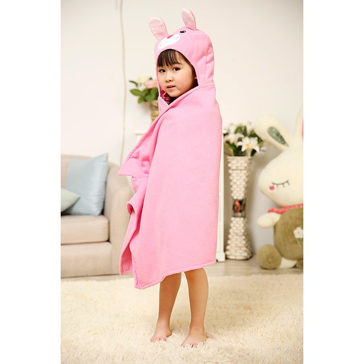 Microfiber pink cat hooded towel1