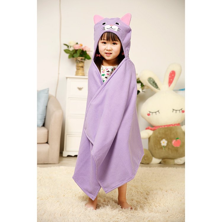 Microfiber purple cat hooded towel1