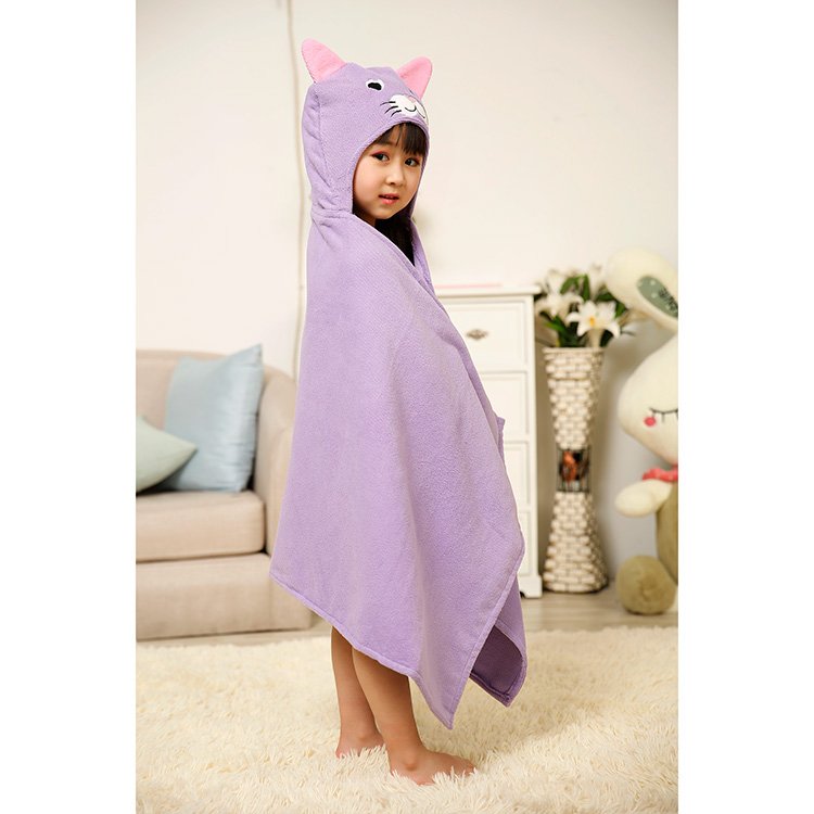 Microfiber purple cat hooded towel2